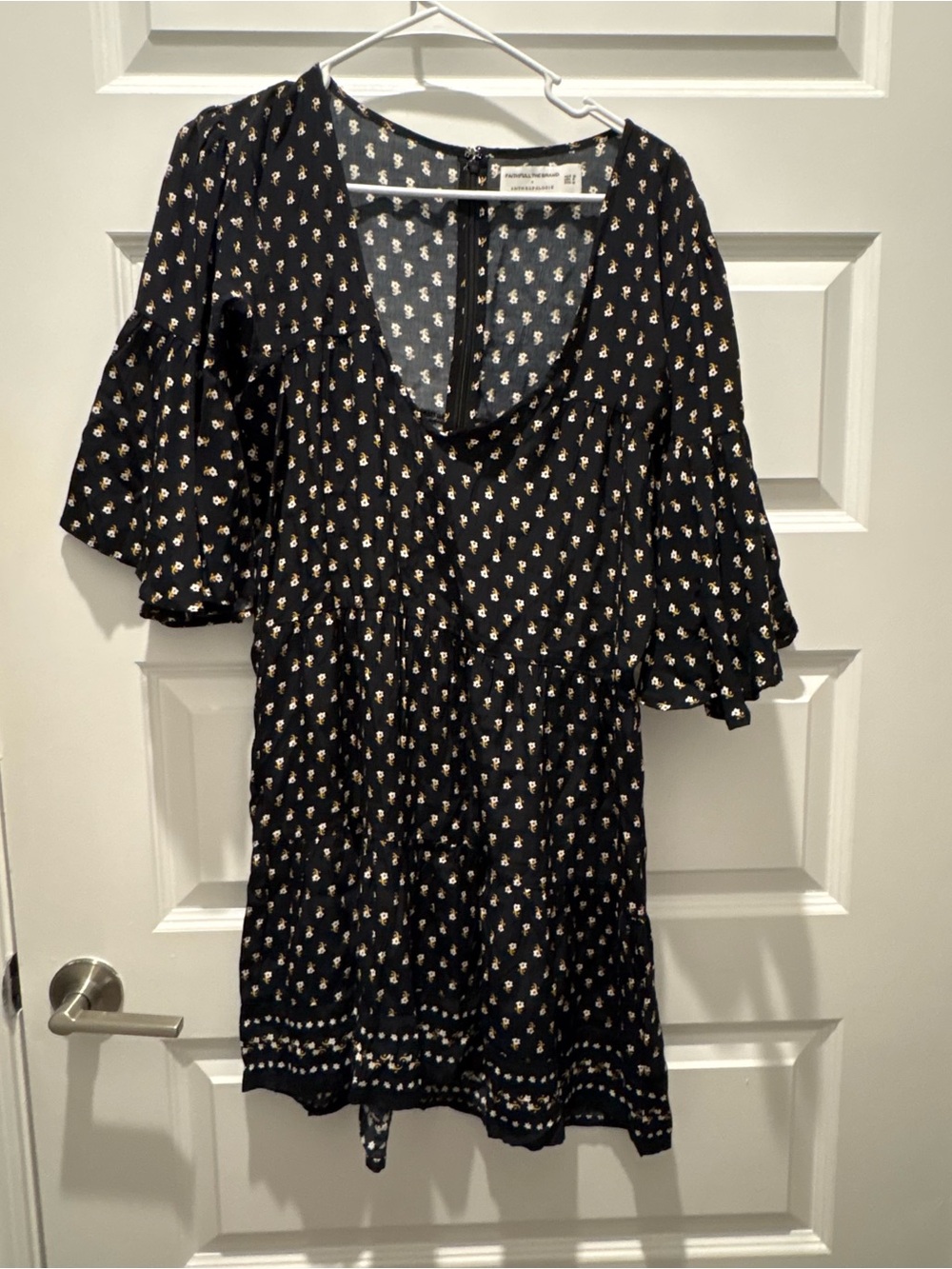 Faithfull the Brand Black Mini Dress with Cream Floral Motif